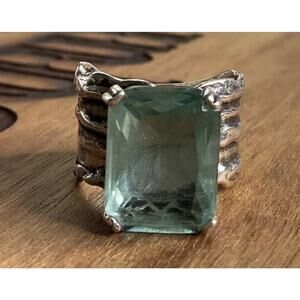 RETIRED Sterling Silver SILPADA Emerald Cut Green Stone Ring Statement Size 9